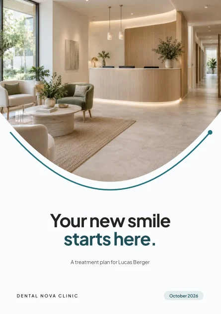 La portada Smileline de Dental Nova Clinic como página PDF exportada, con esquinas rectas.